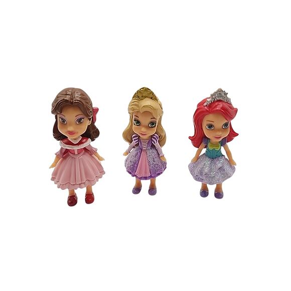 Disney My First Princess Poseable 3" Mini Sparkle Ariel Rapunzel Belle 3 Dolls - Picture 1 of 8